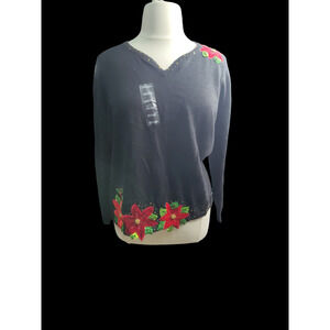 Bonnie Bell Poinsettia Christmas womans sweater XXL